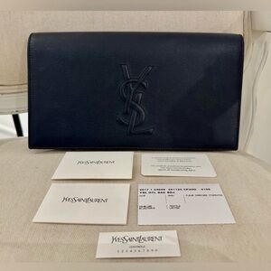 Saint Laurent Dark Navy Calfskin Leather Belle De Jour Clutch Authentic